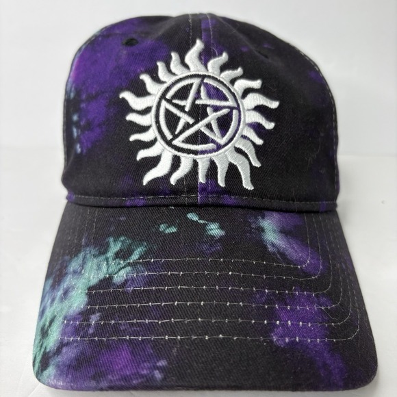 Supernatural Anti-Possession Symbol Galaxy Dad Cap Purple Tie Dye Hat New No Tag